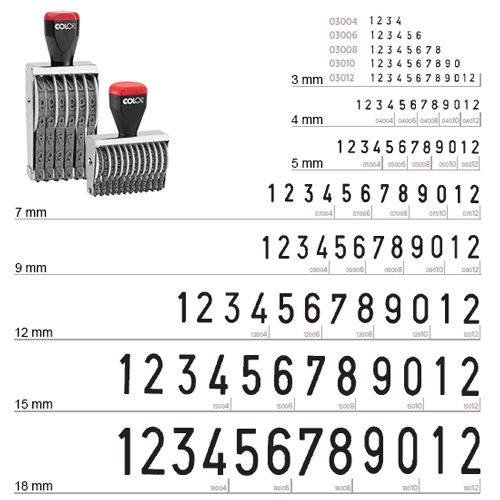 Numerator tradycyjny Colop 04004 4 mm 4 cyfry - taśmowe - zestaw